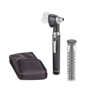Mediware LED F.O. pocket otoscope with handle and 10 ear funnels