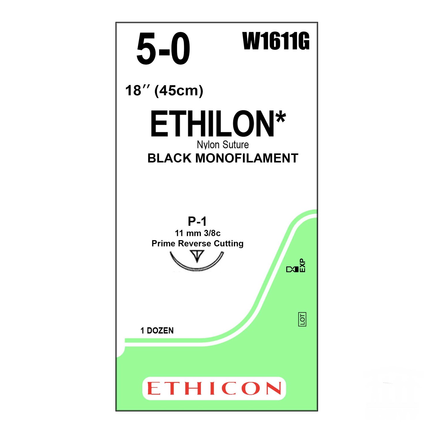 Ράμμα Ethilon No 5/0 με βελόνα 11mm Κόπτουσα Πλαστικής P-1 Multipass, 3/8c, μήκος ράμματος 45cm, χρώμα μαύρο