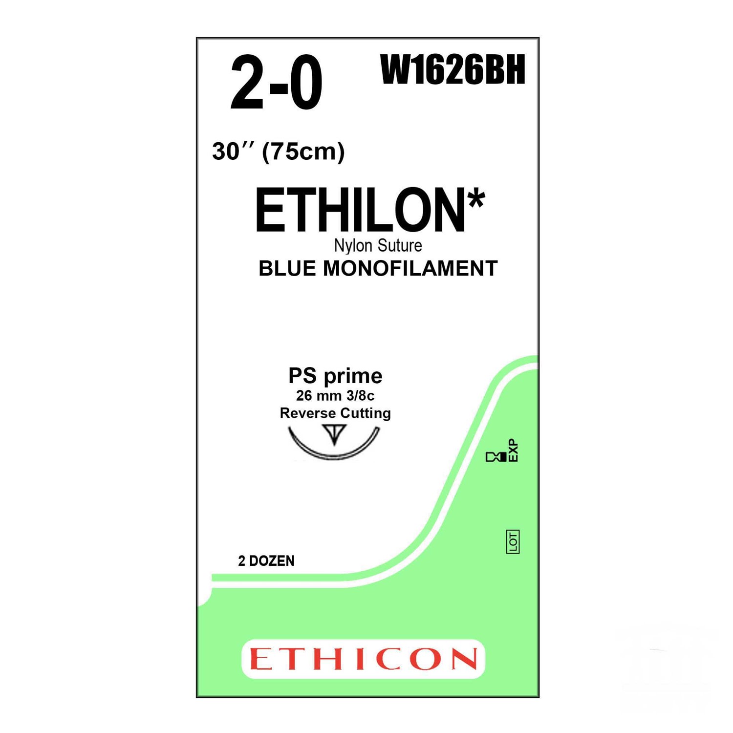 Ράμμα ETHILON No 2/0 με βελόνα 26mm Αντιστρόφως Κόπτουσα Πλαστικής P 3/8c, μήκος ράμματος 75cm