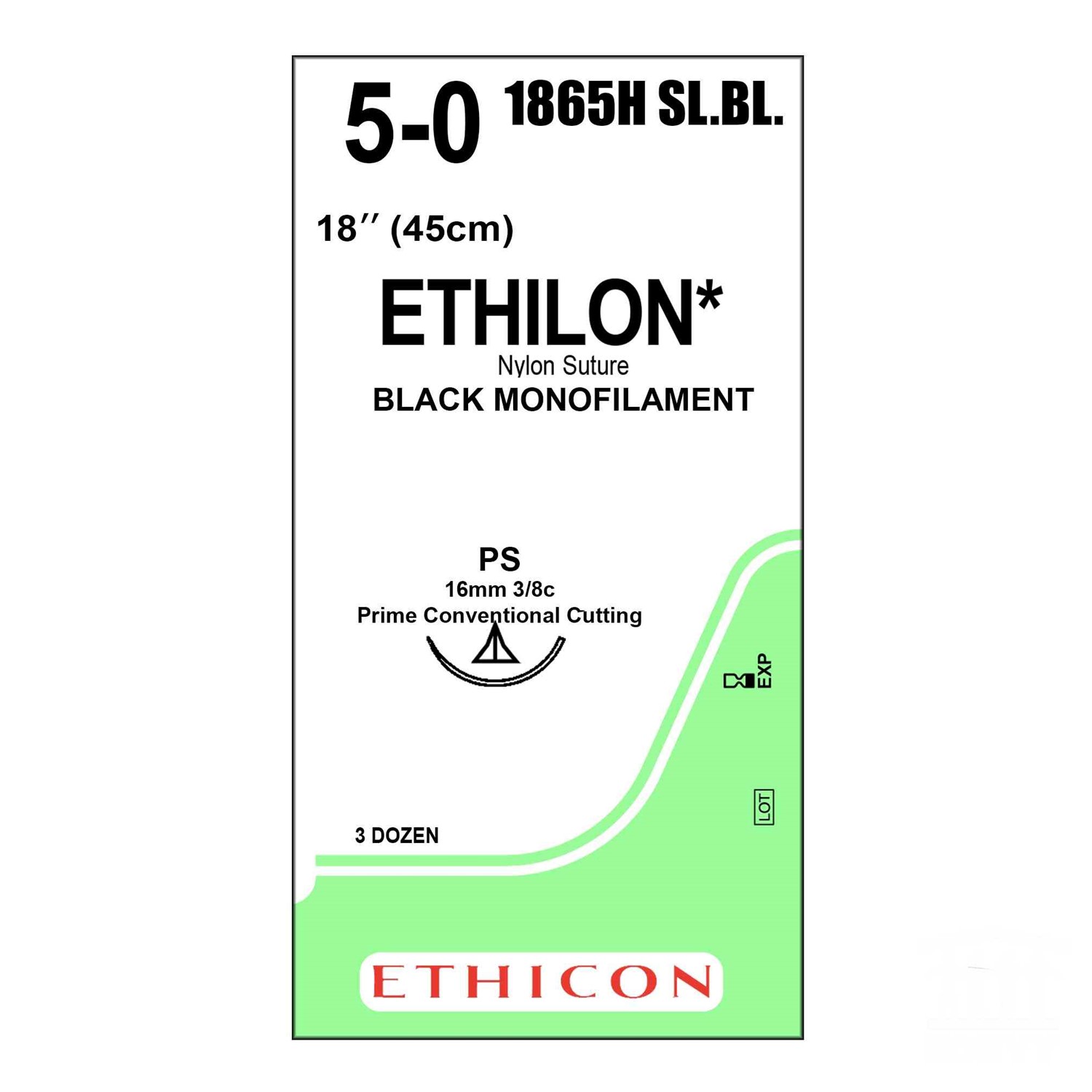 Ράμμα Ethilon No 5/0 με βελόνα 16mm Κόπτουσα Πλαστικής P 3/8 κύκλου Multipass χρώματος μαύρου(Slim Blade),μήκος ράμματος 45cm