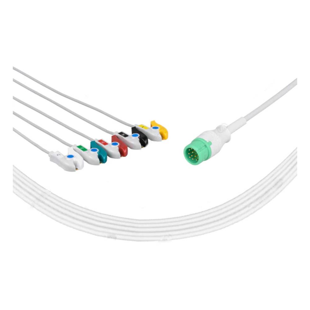 12Pin 5-Lead Clip Connector ECG Cable/Anti-Defibrillation/IEC