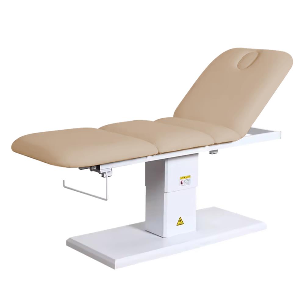 3-section beauty electrical examination table with face opening beige colour and white base