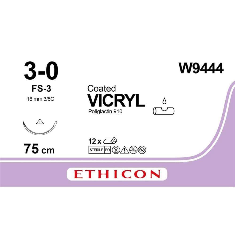 Vicryl Suture J&J 3/0, with cutting needle 16mm, 3/8c, 75cm length
