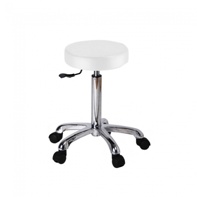 Wheeled backless flat round stool with chrome base all colors