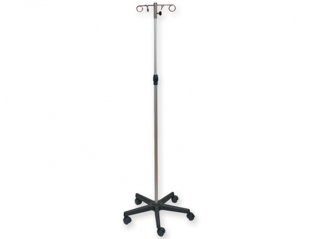 I.V. trolley stand on 5 wheels, chromed with 4 hooks