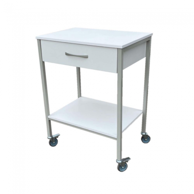 Metallic medical trolley table with 1 shelf and 1 drawer without protective rail 60x45x90cm